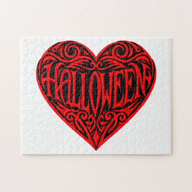 Quebra-cabeça Coração de Halloween, Coração Vermelho, Feriado (Horizontal)