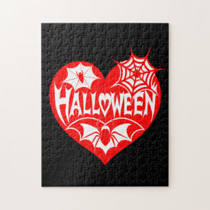 Quebra-cabeça Coração de Halloween, Coração Vermelho, Teia de Ar