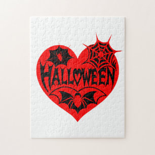 Quebra-cabeça Coração de Halloween, Coração Vermelho, Teia de Ar