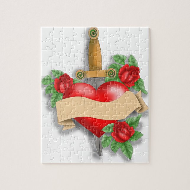 Quebra-cabeça Coração de Tatuagem Personalizada (Vertical)