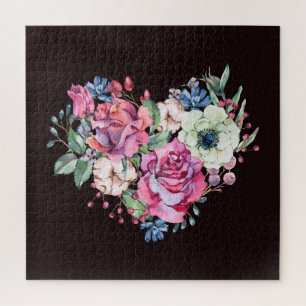 Quebra-cabeça Coração floral de aquarelas: rosas de colheita.