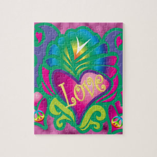 Quebra-cabeça Coração floral psicadélico
