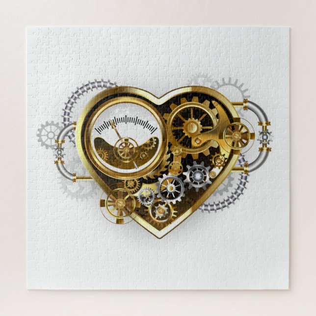 Quebra-cabeça Coração Steampunk com Manômetro (Vertical)