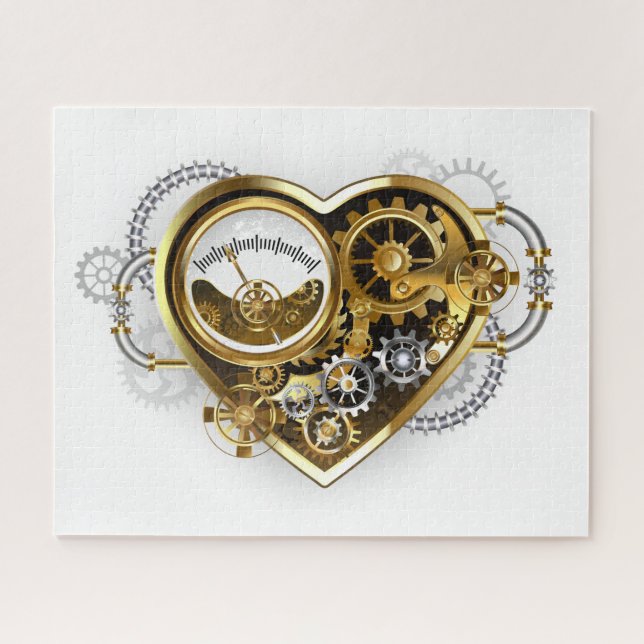 Quebra-cabeça Coração Steampunk com Manômetro (Horizontal)