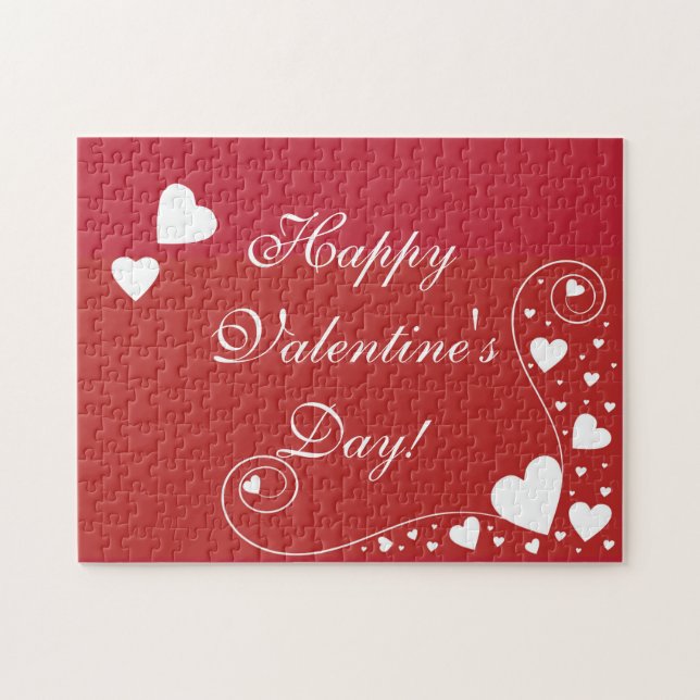 Quebra-cabeça Corações Brancos em Vermelho (Horizontal)