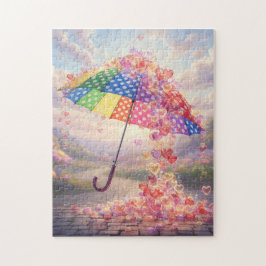 Quebra-cabeça Corações Chuvosos Guarda-chuva Colorido