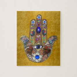 Quebra-cabeça Corações Hamsa Flores Opala Arte em Ouro