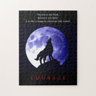 Quebra-cabeça Coragem Motivacional de Wolf Blue Night