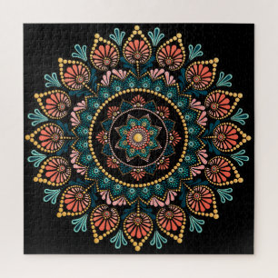 Quebra-cabeça Coral Blue Mandala, Etnia sagrada Boho