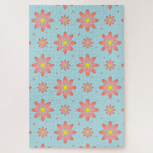 Quebra-cabeça Coral, rosa e pó, flores de margarida delicadas, a