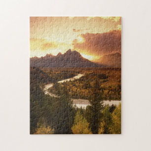Quebra-cabeça Cordilheira Teton ao pôr do sol, a partir do rio S