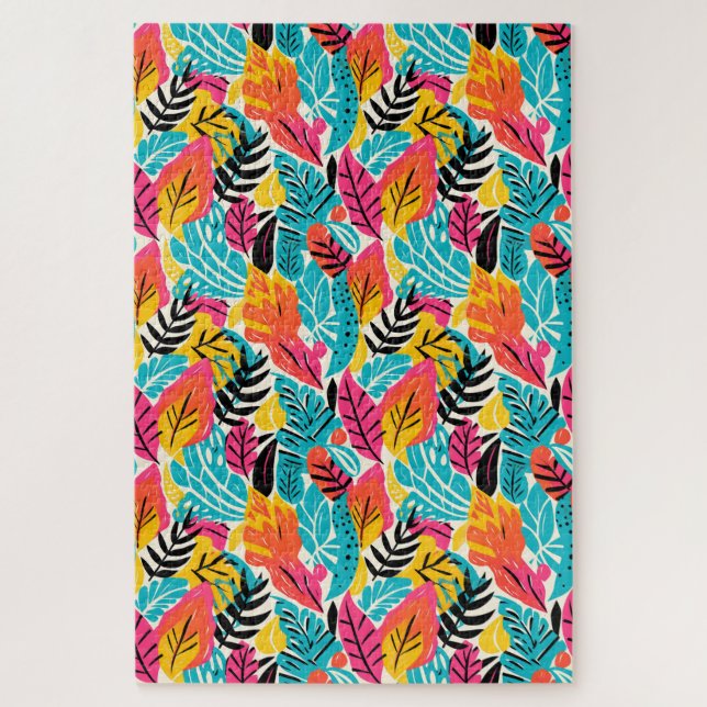 Quebra-cabeça Cores Aquáticas Tropicais Whimsical Deixam Difícil (Vertical)