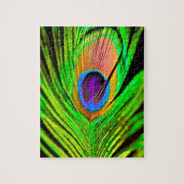 Quebra-cabeça Cores Neon Pena de Pavão (Vertical)