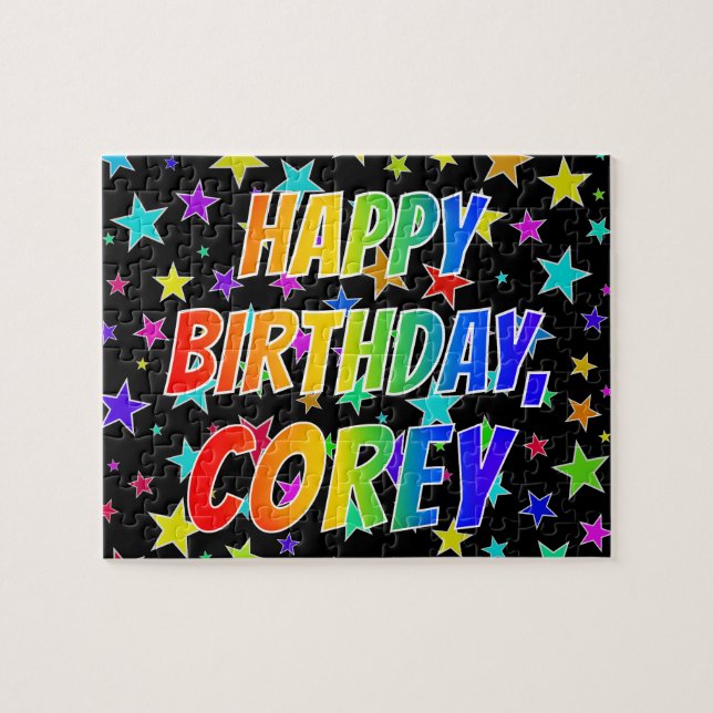 Quebra-cabeça "COREY" Primeiro Nome, Diversão "FELIZ ANIVERSÁRIO (Horizontal)
