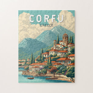 Quebra-cabeça Corfu Grécia Ilustração Arte de Viagem Vintage