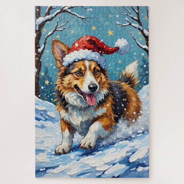 Quebra-cabeça Corgi Belly Slide Christmas Fun Hat (Vertical)