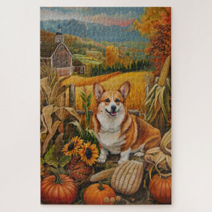 Quebra-cabeça Corgi Cachorro Colheita de Outono Dia de Ação de G