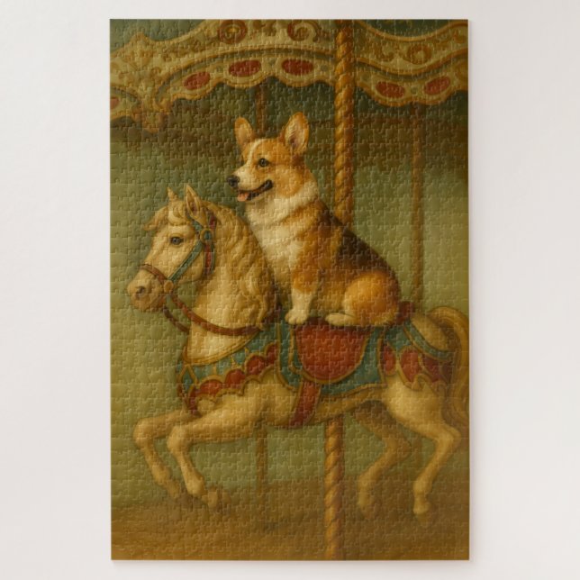 Quebra-cabeça Corgi Carousel Vintage (Vertical)