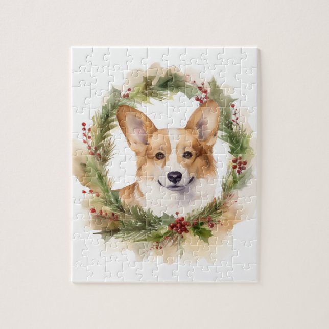 Quebra-cabeça Corgi Christmas Wreath Festivo Pup (Vertical)