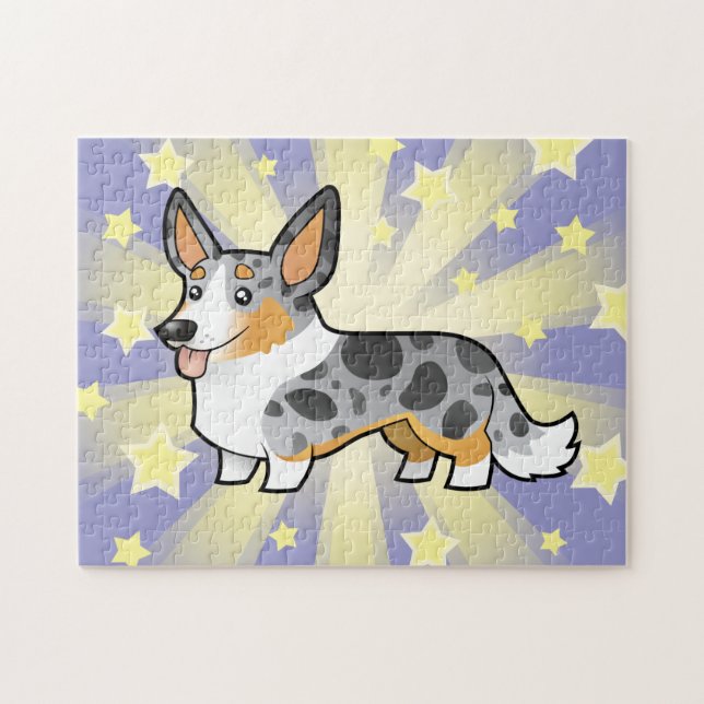 Quebra-cabeça Corgi de Galês do casaco de lã dos desenhos (Horizontal)