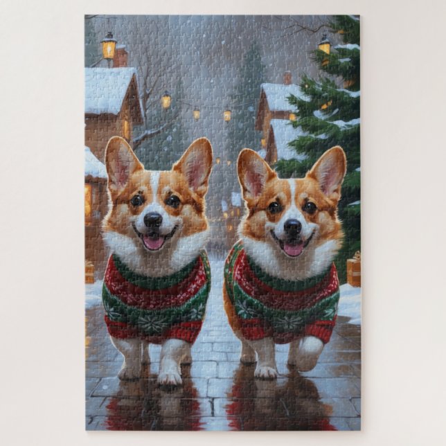 Quebra-cabeça Corgi Dogs Christmas Snow Holiday (Vertical)