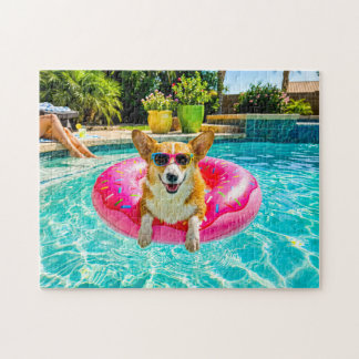 Quebra-cabeça Corgi em boia de donut