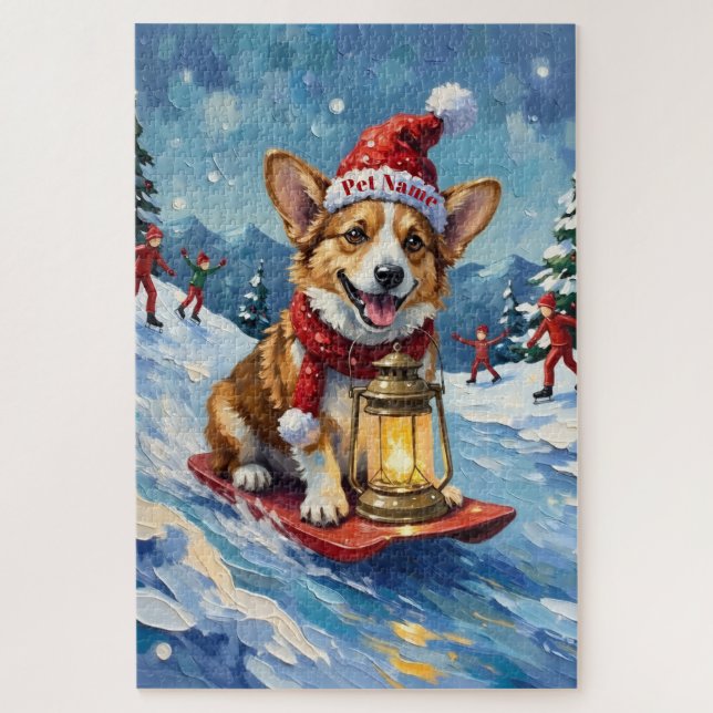 Quebra-cabeça Corgi Ice Slider Christmas Lantern Hat (Vertical)
