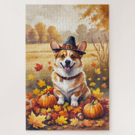 Quebra-cabeça Corgi nas Folhas de Outono Arte de Ação de Graças
