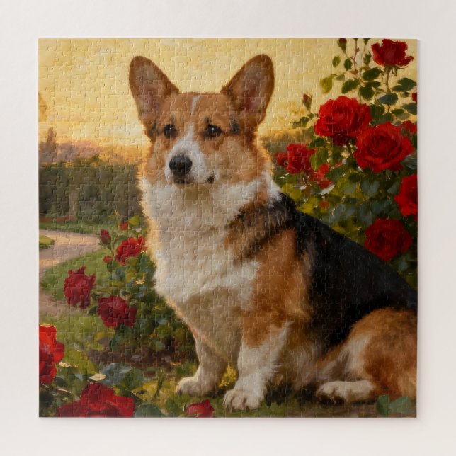 Quebra-cabeça Corgi nas Rosas II (Vertical)