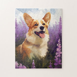 Quebra-cabeça Corgi no campo da Lavanda