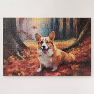Quebra-cabeça Corgi no Outono Folhas Caídas Inspiram