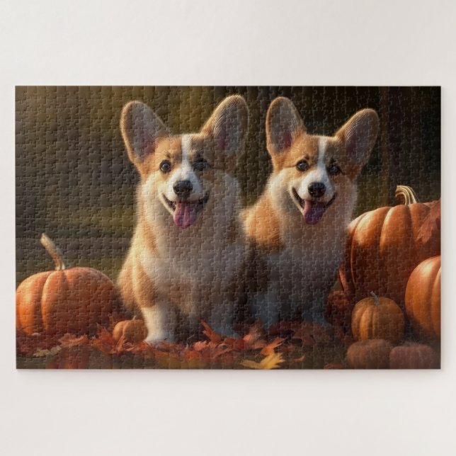 Quebra-cabeça Corgi Puppy Autumn Delight Pumpkin (Horizontal)