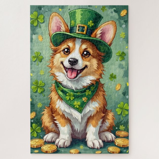 Quebra-cabeça Corgi St Patrick’s Day Cute Lucky Dog (Vertical)