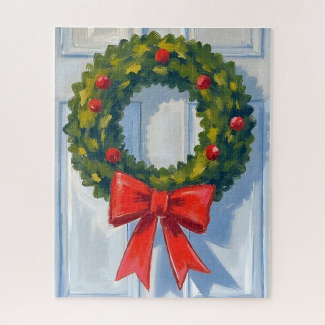 Quebra-cabeça Coroa de Natal Arco Vermelho Aquarela Branca (Vertical)