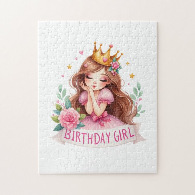 Quebra-cabeça Coroa de Princesa Menina de Aniversário (Vertical)