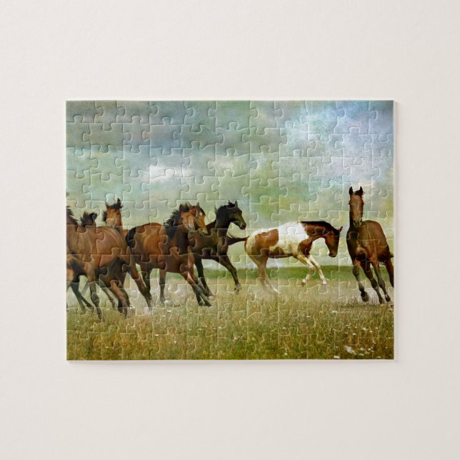 Quebra-cabeça Correndo Cavalos Selvagens - Arte Criativa Vintage (Horizontal)