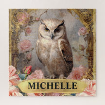 Coruja Branca e Rosas Rosa Vintage