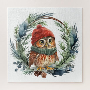 Quebra-cabeça Coruja-de-Aquarela Pássaro de Natal Bonito