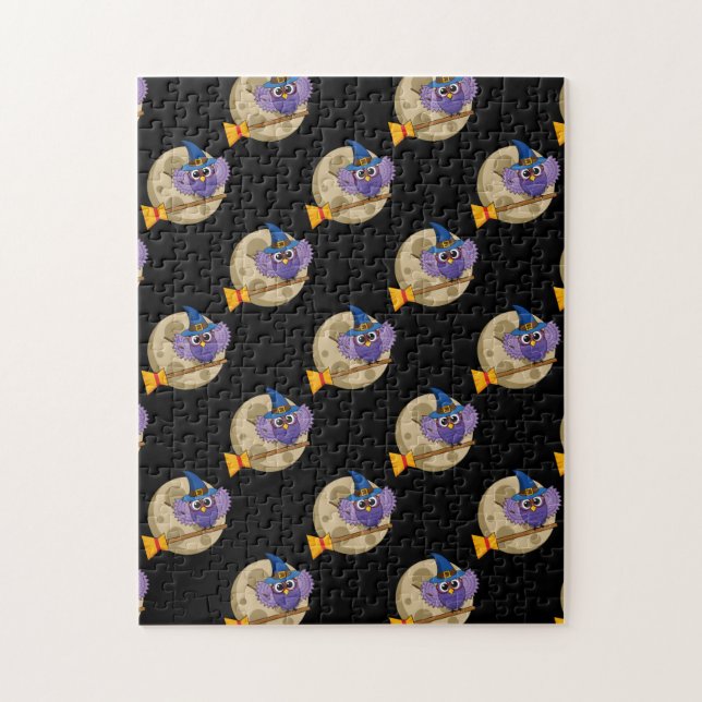 Quebra-cabeça Coruja do Cartoon Voando no Padrão de Broom (Vertical)