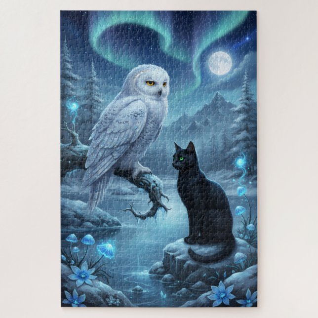 Quebra-cabeça Coruja e Gata à Noite (Vertical)