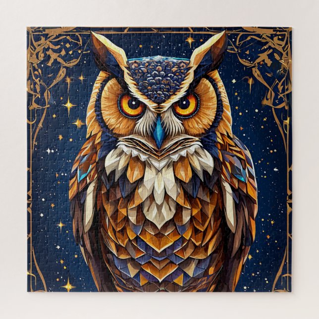 Quebra-cabeça Coruja geométrica com cores vibrantes (Vertical)