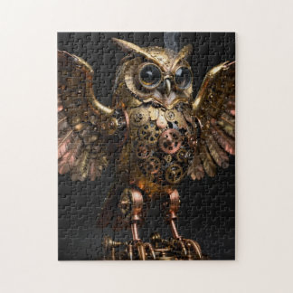 Quebra-cabeça Coruja Mecânica Steampunk com Asas Espalhadas Arte