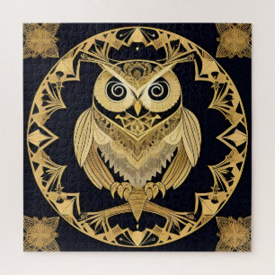 Quebra-cabeça Coruja Ornamental Dourada com Desenho Decorativo