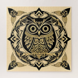 Quebra-cabeça Coruja Ornamental Dourada com Desenho Decorativo