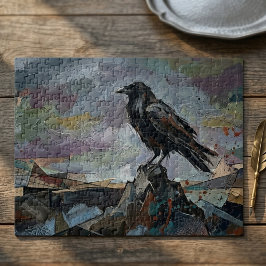 Quebra-cabeça Corvo no Pico – Corvídeo em Impasto Gótico Sombrio