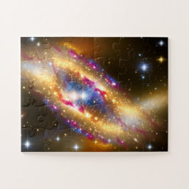 Quebra-cabeça Cosmos Artísticos Azul e Rosa Dourados Fantásticos