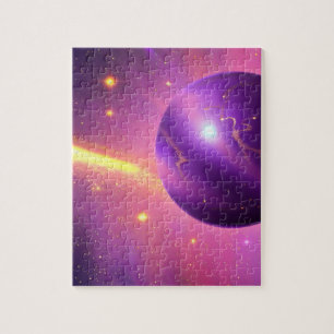 Quebra-cabeça Cosmos Planeta Galáctico Rosa e Roxo no Universo