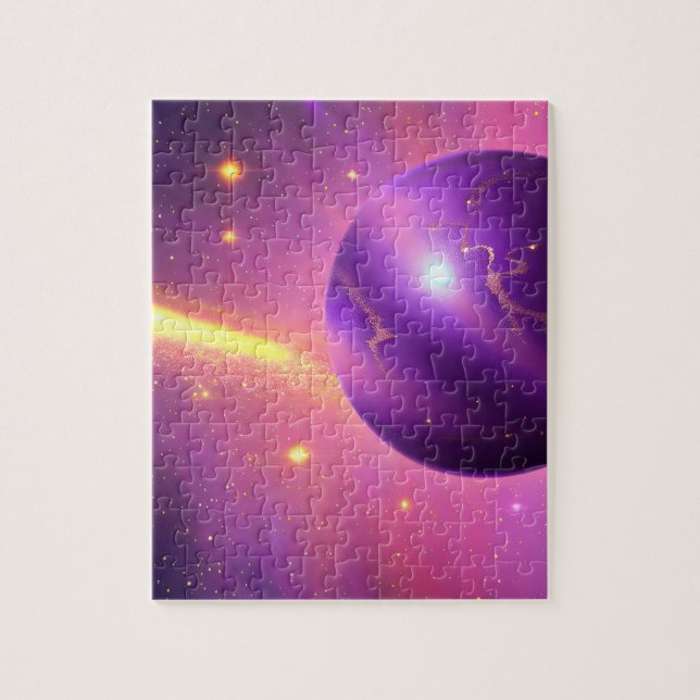 Quebra-cabeça Cosmos Planeta Galáctico Rosa e Roxo no Universo (Vertical)
