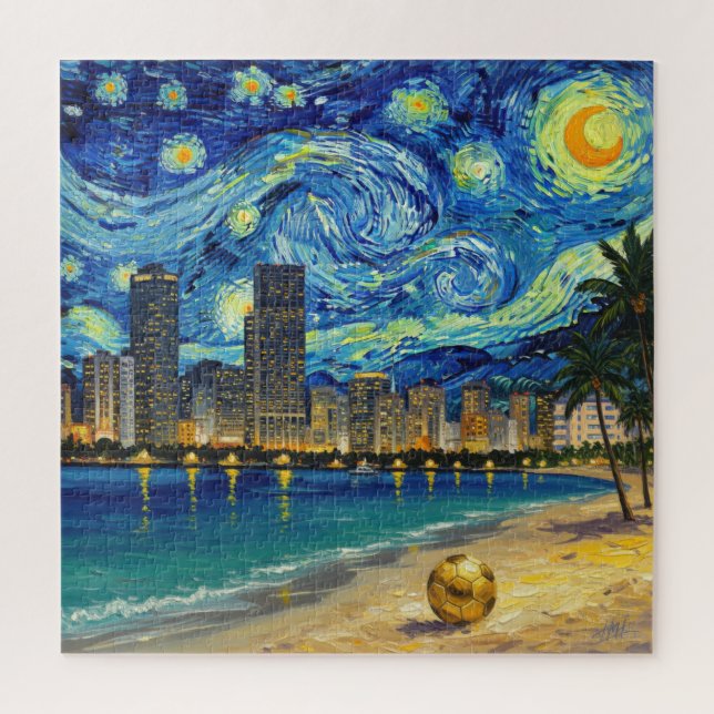 Quebra-cabeça Costa Dourada de Miami Futebol Elegante e Arte Fin (Vertical)