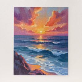 Quebra-cabeça Costa Dourada | Pintura Aquarela do Pôr do Sol no 